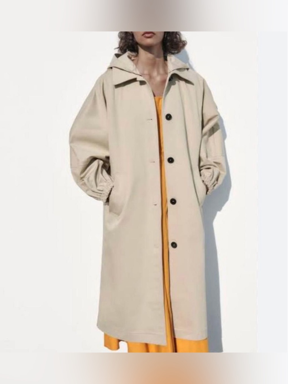 Zara Beige Oversized Long Trench Coat with Detachable Hood